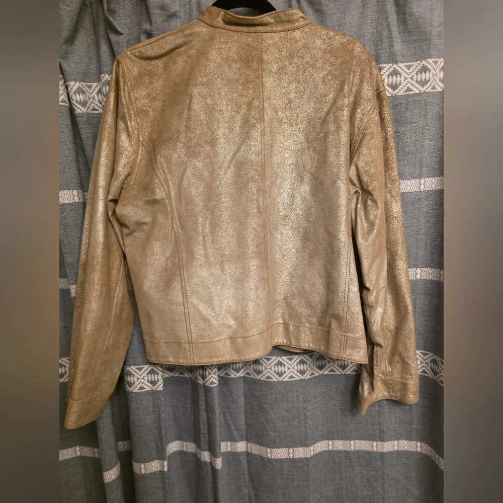 Chico’s Women’s Size 3(XLarge) Metallic Gold Leather Jacket - Picture 3 of 3